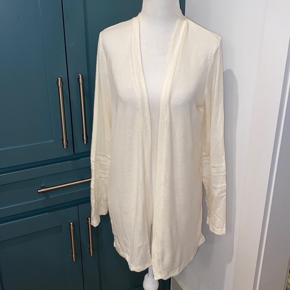 NWT BOBEAU Lace Marled Open Cardigan In Whisper White - Picture 2 of 8